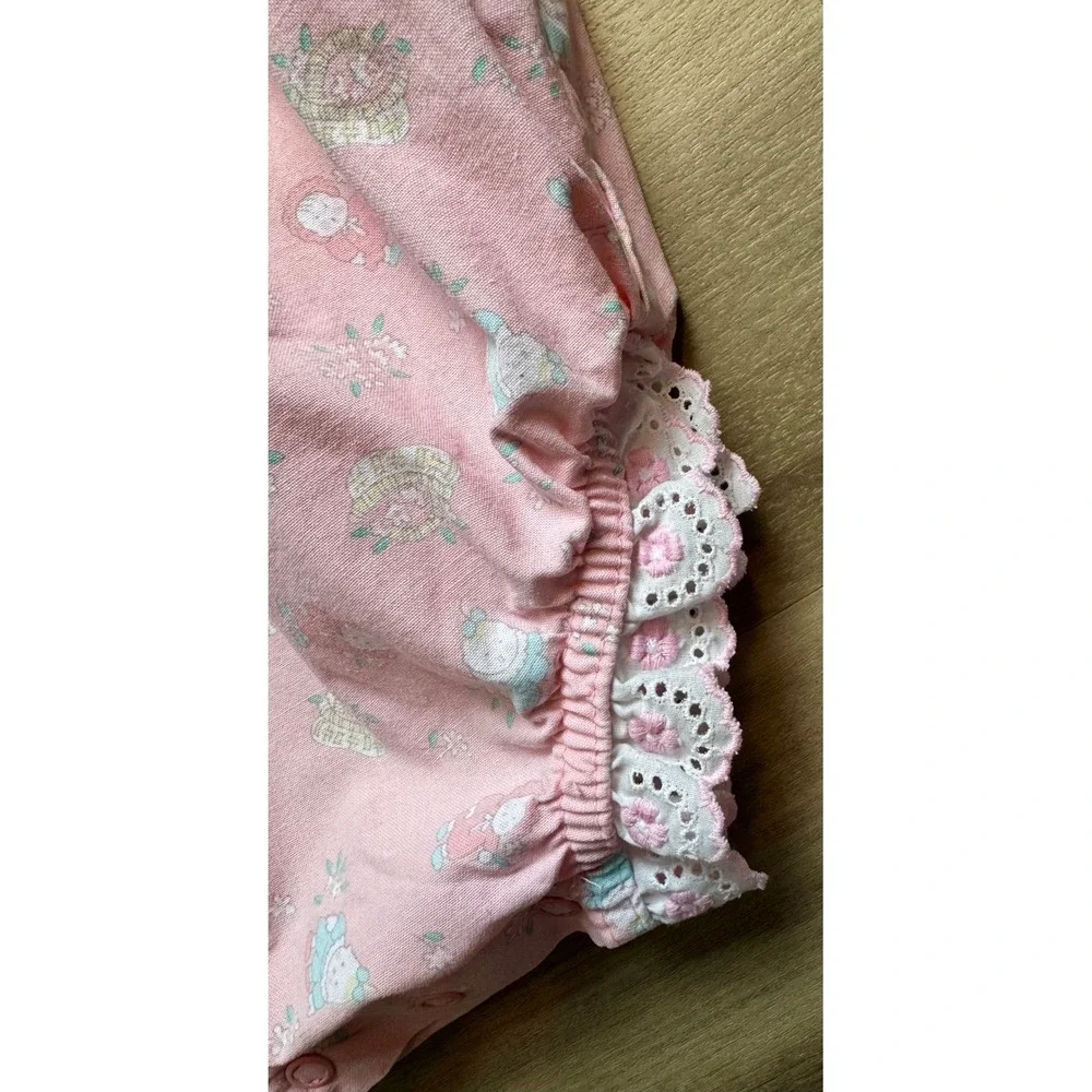 Vintage OshKosh Bgosh Pink Baby & Baskets Bubble Romper Eyelet 24 Months USA